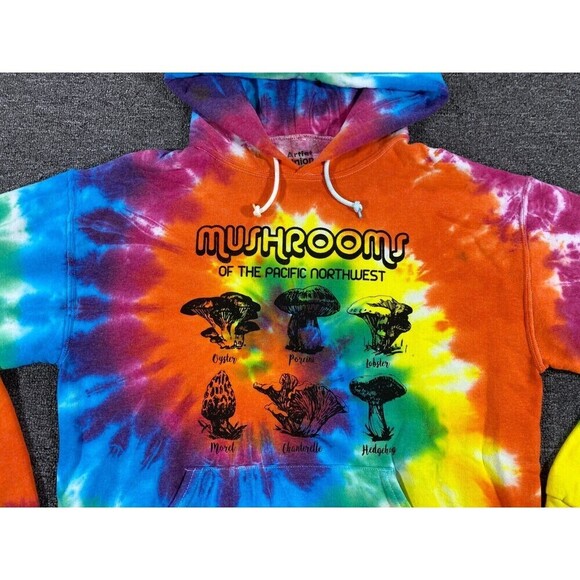 Wild Mushroom Sweater Mens Small Multicolor Tie Dye Hoodie Long Sleeve Hippie - Picture 9 of 12